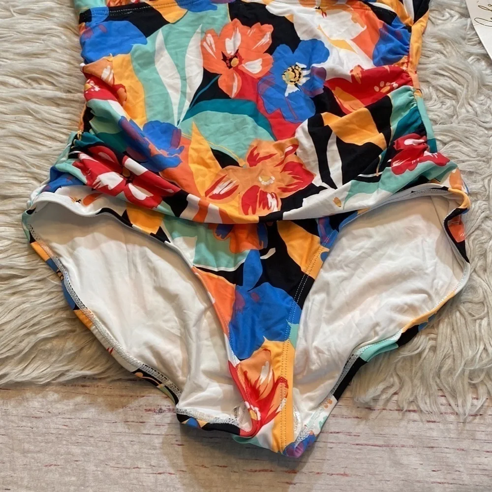 NWT Anne Cole High Neck Keyhole Floral One Piece Swimsuit sz 14